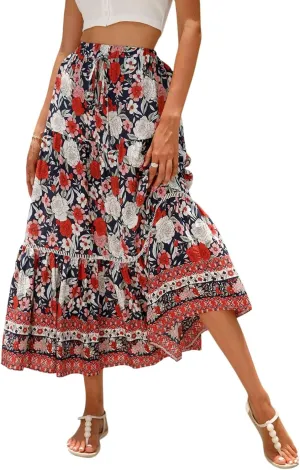 Women's Skirts, Flowy Maxi Skirts for Women 2025 Trendy Semi Formal Wrap Tiered Long Boho Skirt Spring Summer