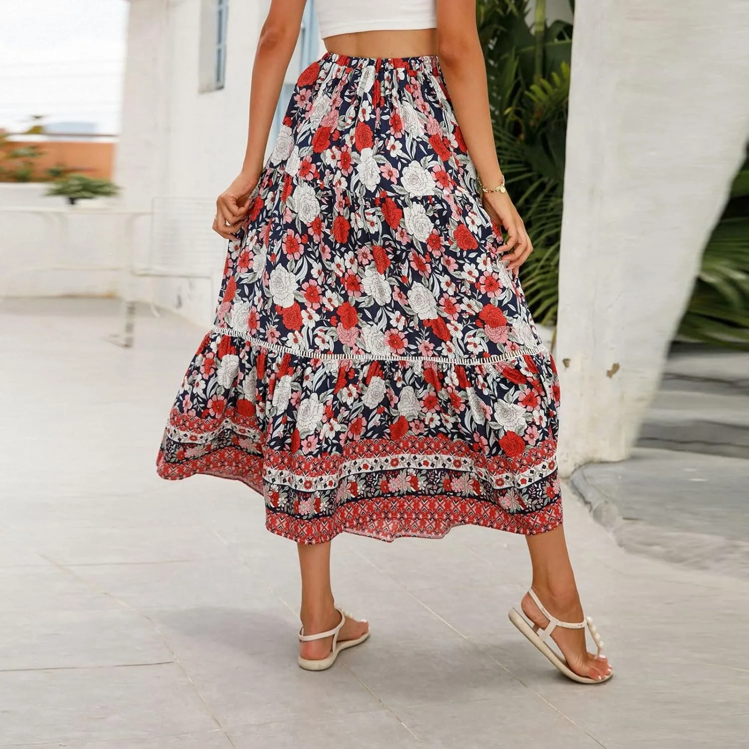 Women's Skirts, Flowy Maxi Skirts for Women 2025 Trendy Semi Formal Wrap Tiered Long Boho Skirt Spring Summer