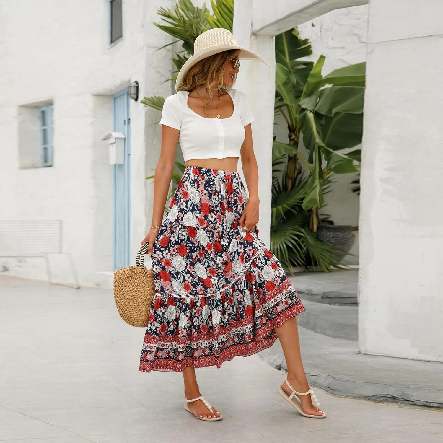 Women's Skirts, Flowy Maxi Skirts for Women 2025 Trendy Semi Formal Wrap Tiered Long Boho Skirt Spring Summer