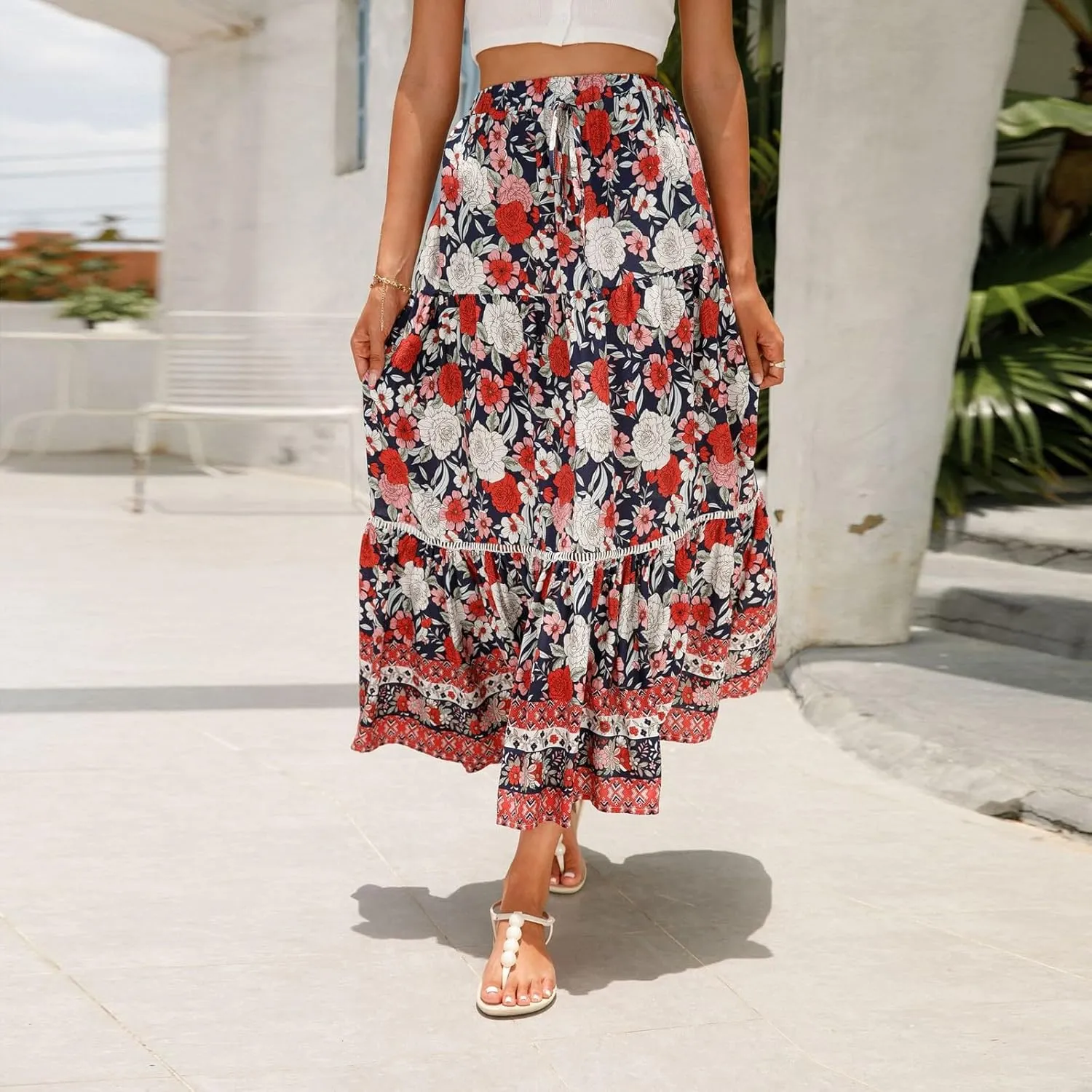 Women's Skirts, Flowy Maxi Skirts for Women 2025 Trendy Semi Formal Wrap Tiered Long Boho Skirt Spring Summer