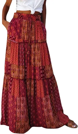Women's Skirts,High Waisted Summer Flowy Long Skirts for Women 2025 Linen Womens Boho Maxi Skirt with Pockets