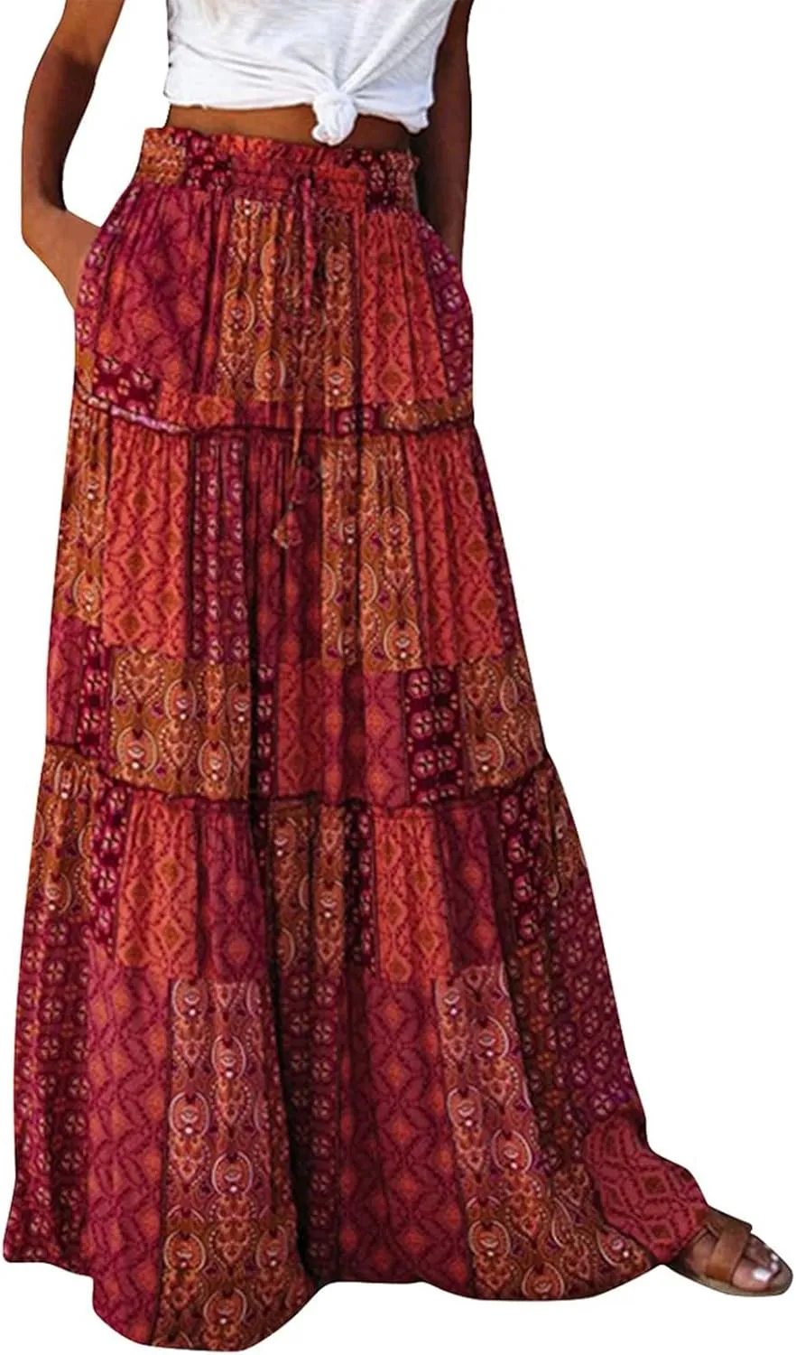 Women's Skirts,High Waisted Summer Flowy Long Skirts for Women 2025 Linen Womens Boho Maxi Skirt with Pockets
