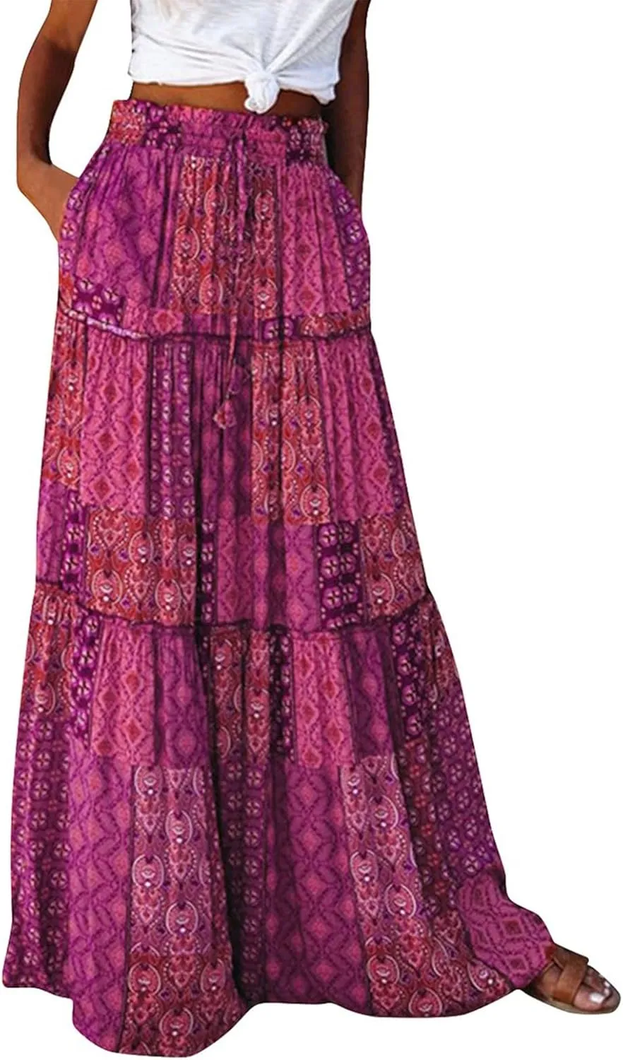 Women's Skirts,High Waisted Summer Flowy Long Skirts for Women 2025 Linen Womens Boho Maxi Skirt with Pockets