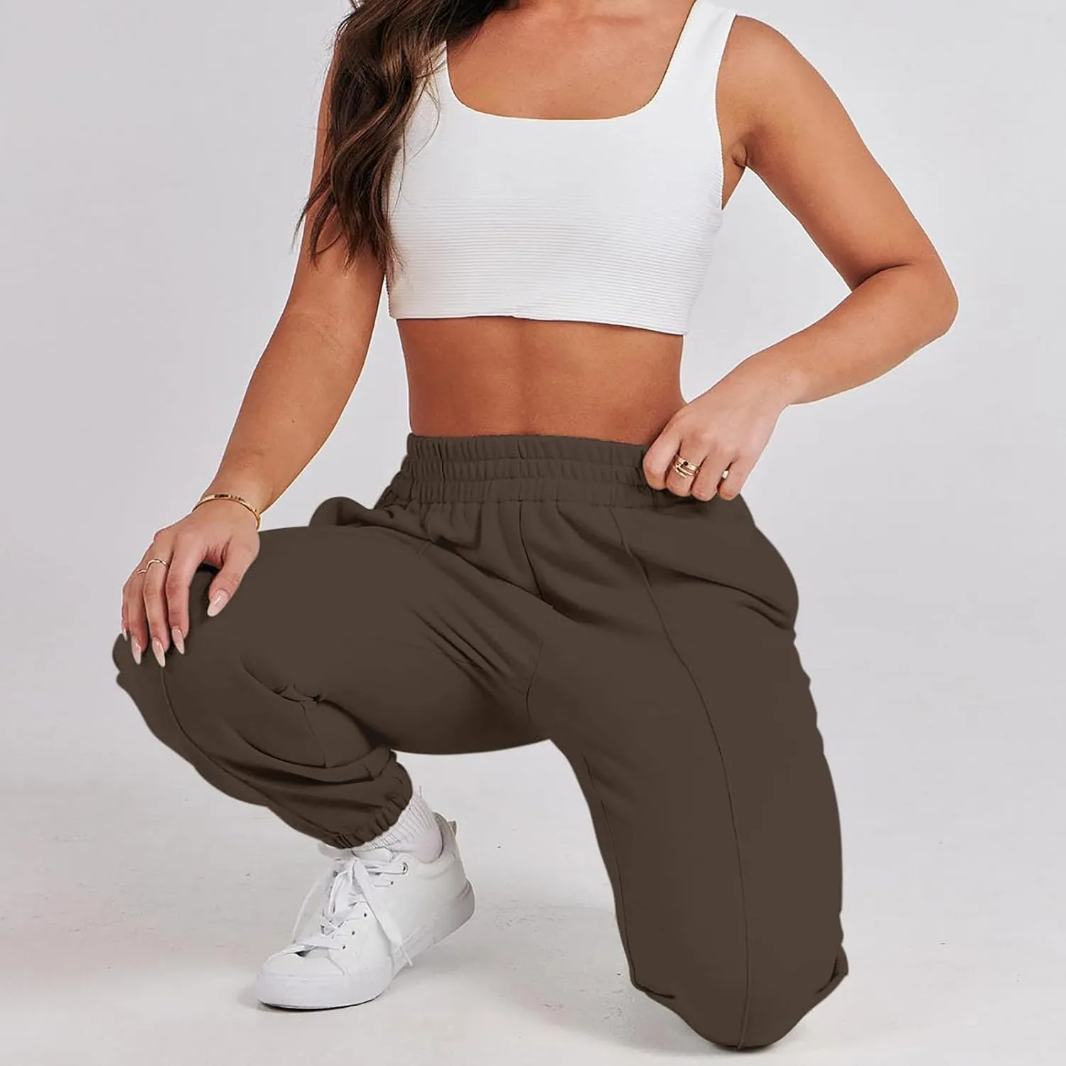 Women's Sports Pants Loose Casual High Waisted Exercise Straps Bottom Jogging Pants