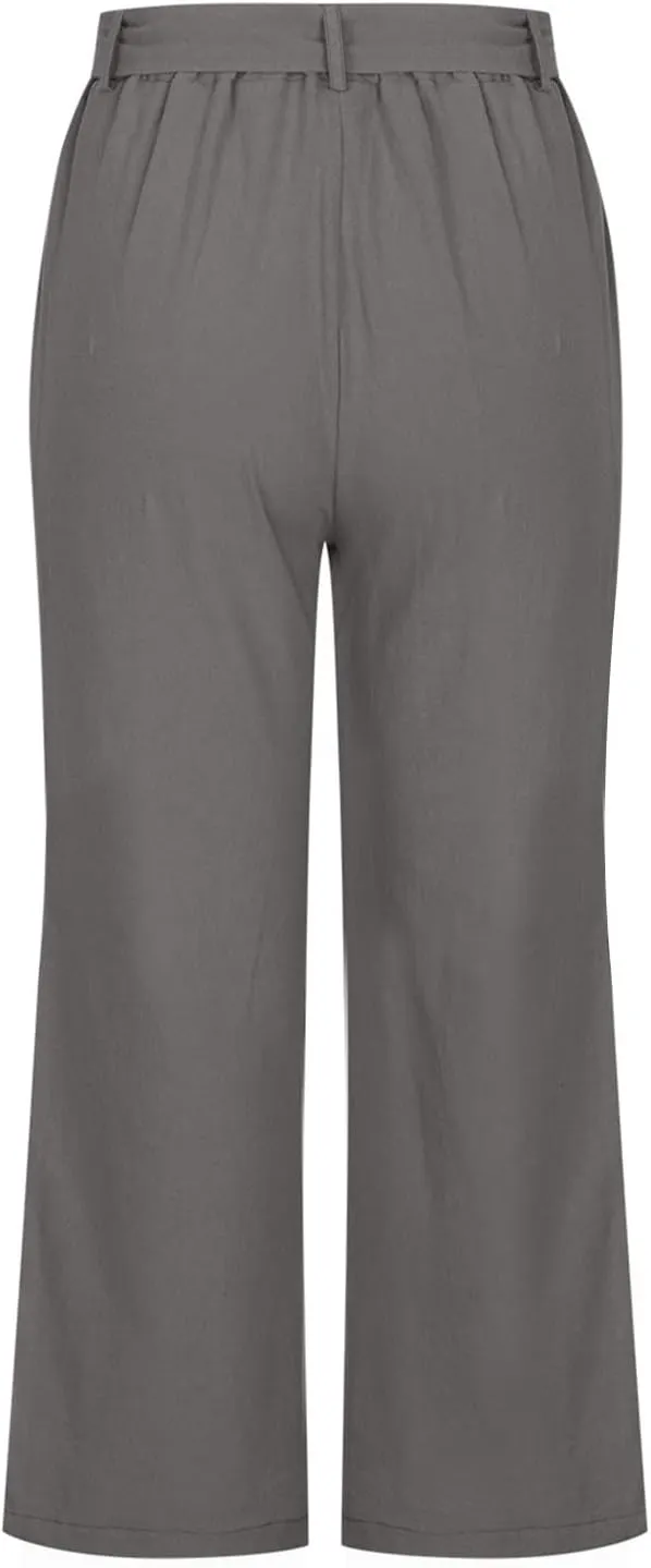 Womens Straight Capris Elastic Waist Cropped Pants, Casual Summer Pant Fashion Below Knee Capri Shorts for Women