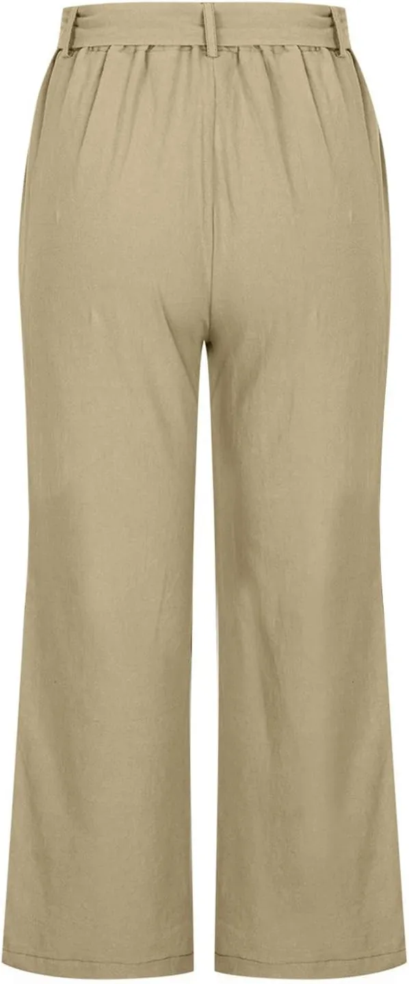 Womens Straight Capris Elastic Waist Cropped Pants, Casual Summer Pant Fashion Below Knee Capri Shorts for Women