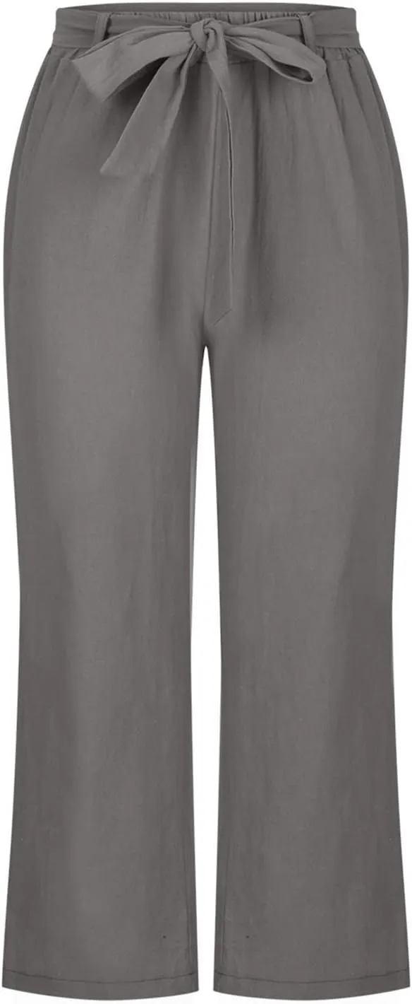 Womens Straight Capris Elastic Waist Cropped Pants, Casual Summer Pant Fashion Below Knee Capri Shorts for Women