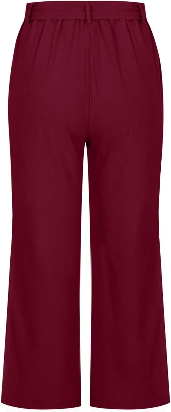 Womens Straight Capris Elastic Waist Cropped Pants, Casual Summer Pant Fashion Below Knee Capri Shorts for Women