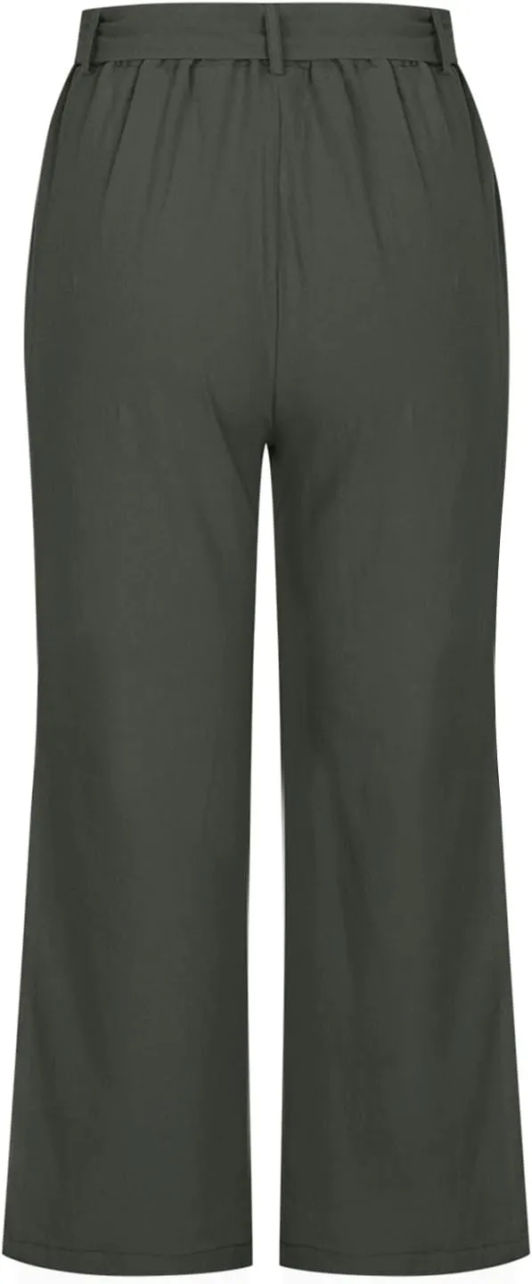 Womens Straight Capris Elastic Waist Cropped Pants, Casual Summer Pant Fashion Below Knee Capri Shorts for Women