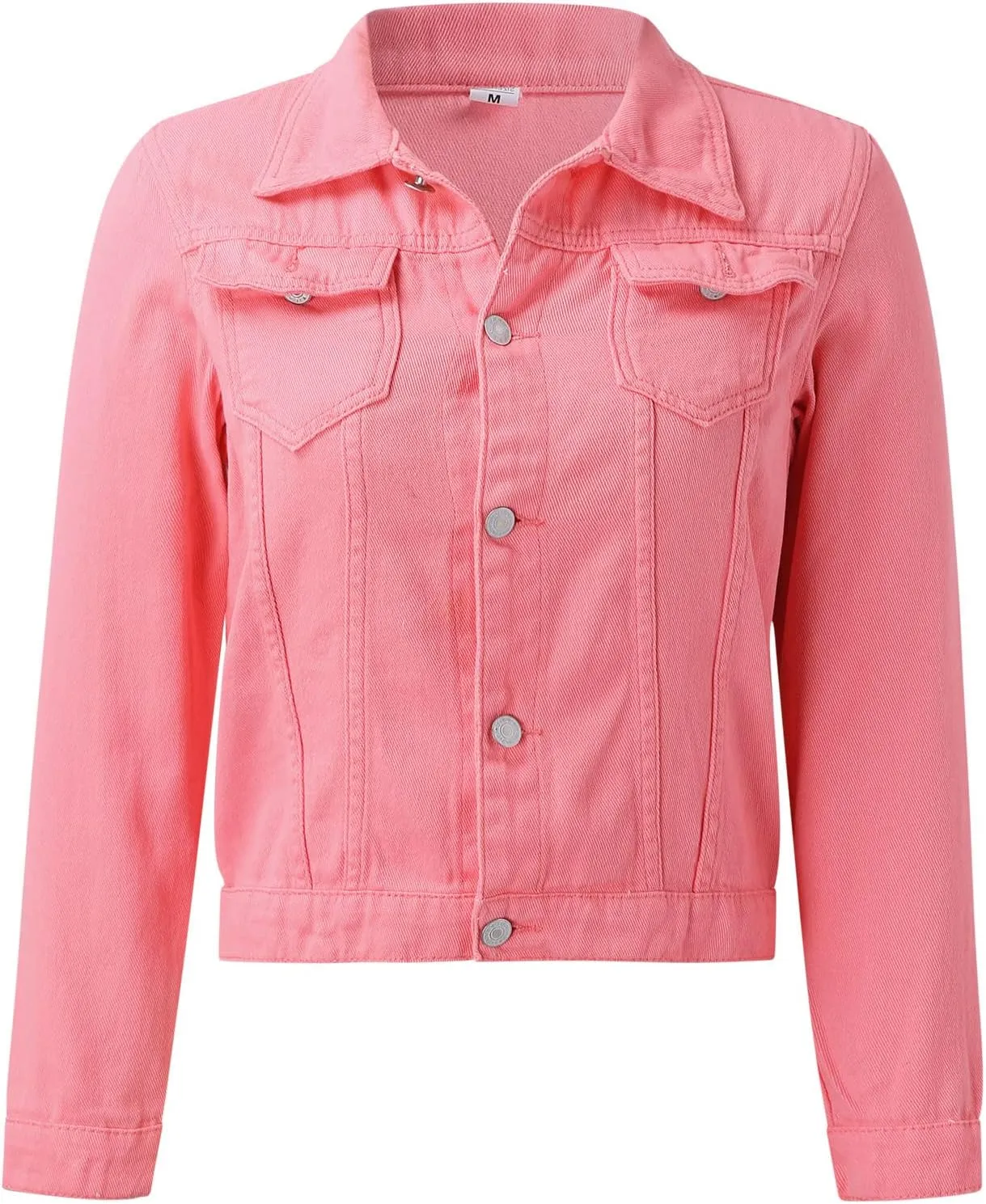 Women's Stretch Denim Jacket Basic Solid Button Down Jean Coat Relaxed Fitted Long Sleeves Shacket Outerwear with Pockets