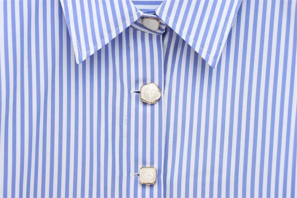 Women's Summer Button Down Striped Shirt Dressy Casual Long Sleeve Office Work Shirts Tops