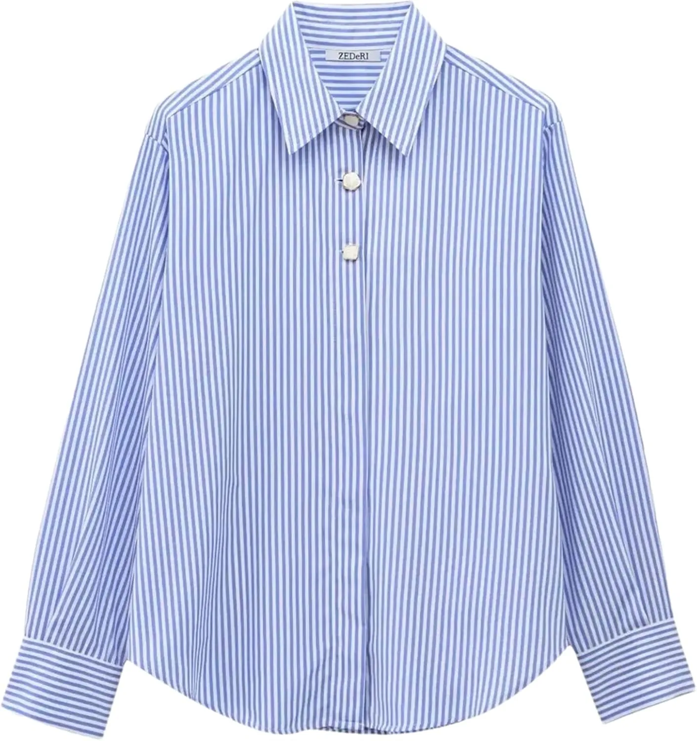 Women's Summer Button Down Striped Shirt Dressy Casual Long Sleeve Office Work Shirts Tops