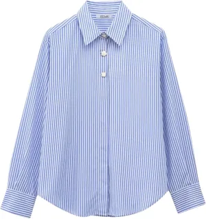 Women's Summer Button Down Striped Shirt Dressy Casual Long Sleeve Office Work Shirts Tops