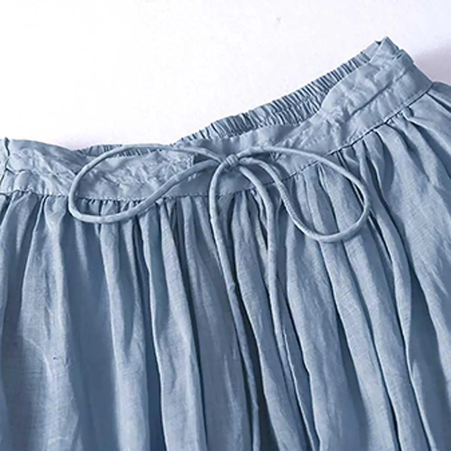 Women's Summer Cotton Linen Skirts Casual Tie Waist A-Line Long Flowy Skirt with Pockets Soft Lightweight Beach Skirt