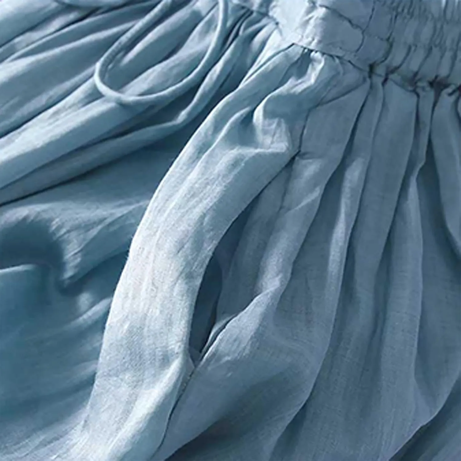 Women's Summer Cotton Linen Skirts Casual Tie Waist A-Line Long Flowy Skirt with Pockets Soft Lightweight Beach Skirt