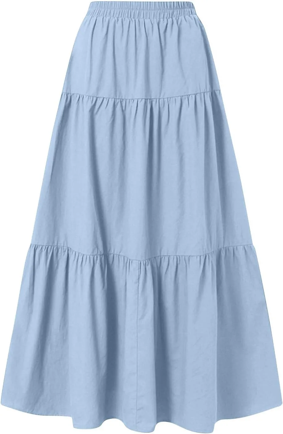 Womens Summer Flowy Swing Midi Skirts Boho High Elastic Waist Fake Drawstring Floral Print A line Casual Cute Skirt