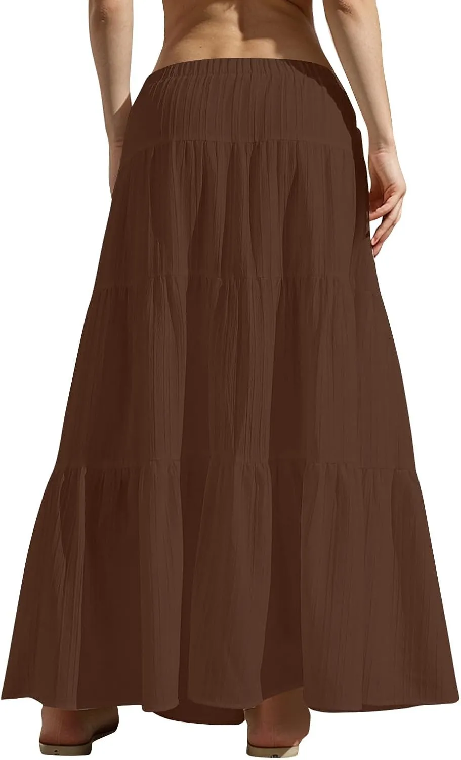 Womens Summer Flowy Swing Tiered A-Line Maxi Skirts 2025 Elastic Waist Pleated Long Skirt Trendy Boho Beach Clothes