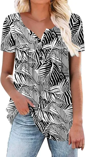 Womens Summer Tops Pleated Crewneck Short Sleeve Shirts Trendy Tunic Tops Plus Size Blouse Casual Workout Shirt