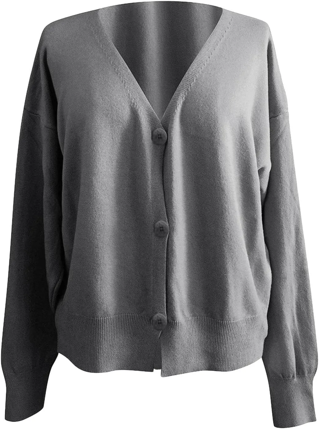 Womens V Neck Loose Cardigans Button Solid Cable Knit Cropped Sweater Tops Fall Casual Long Sleeved Jacket Coat