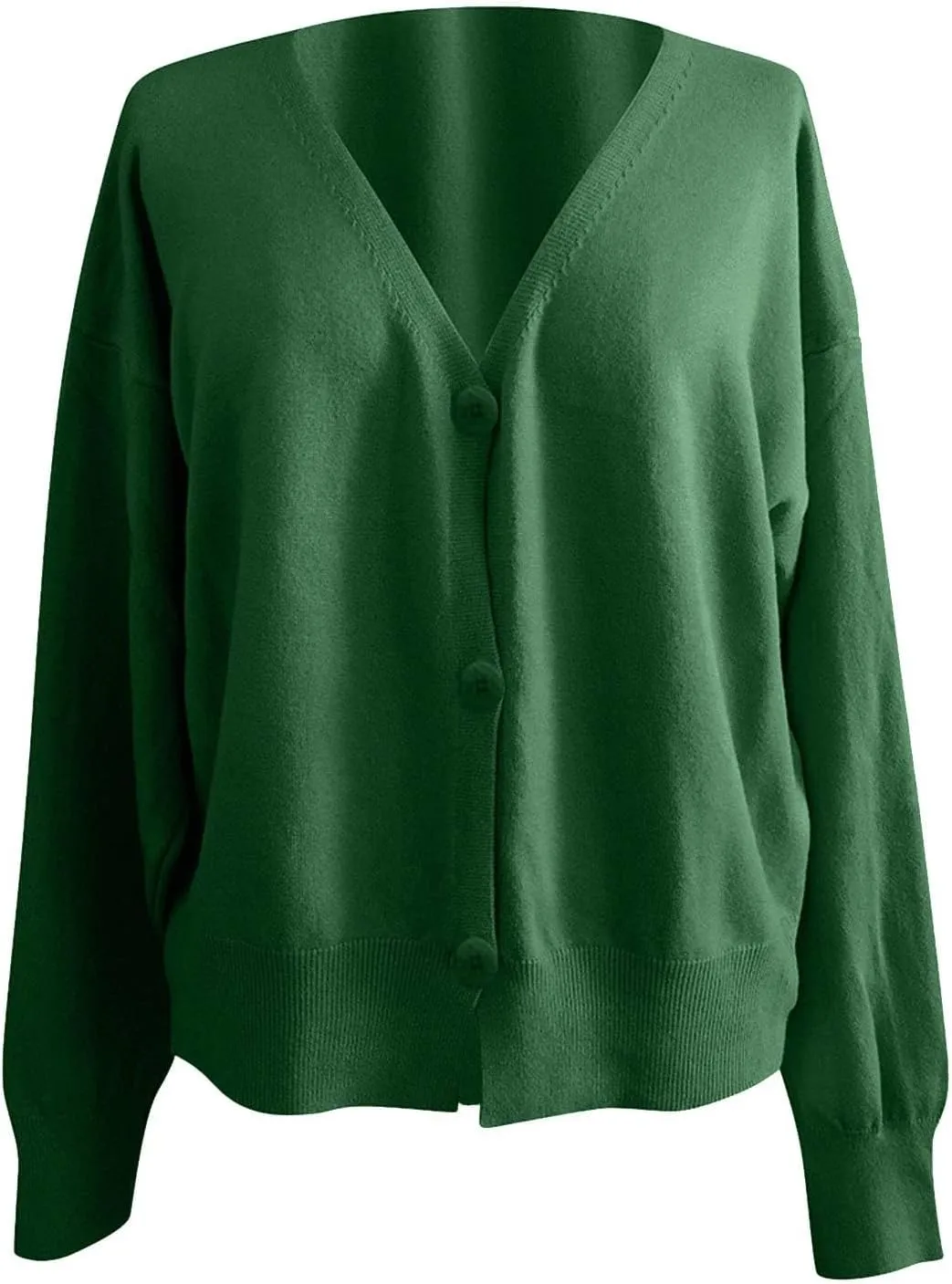 Womens V Neck Loose Cardigans Button Solid Cable Knit Cropped Sweater Tops Fall Casual Long Sleeved Jacket Coat