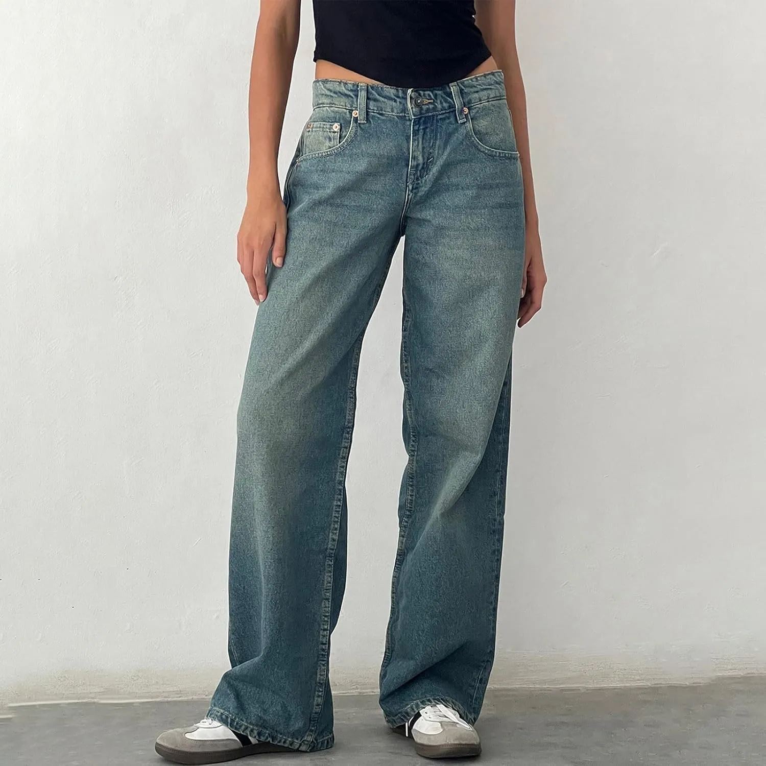 Women's Wide Leg Jeans Straight Leg Boyfriend Denim Pants Low Rise Baggy Jeans Casual Loose Jeans Y2K E-Girl Pants