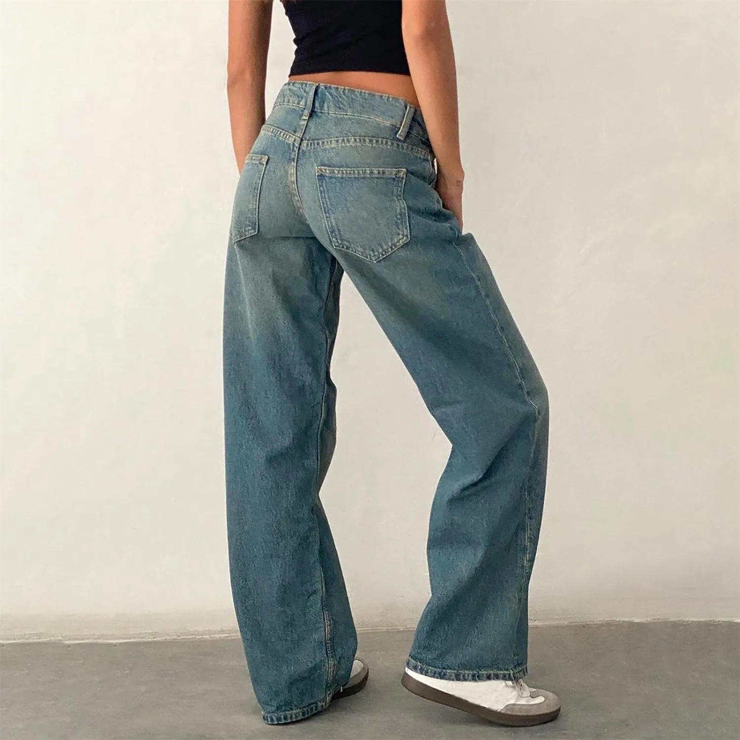 Women's Wide Leg Jeans Straight Leg Boyfriend Denim Pants Low Rise Baggy Jeans Casual Loose Jeans Y2K E-Girl Pants