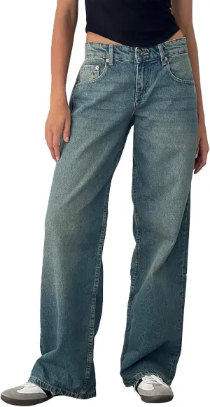 Women's Wide Leg Jeans Straight Leg Boyfriend Denim Pants Low Rise Baggy Jeans Casual Loose Jeans Y2K E-Girl Pants