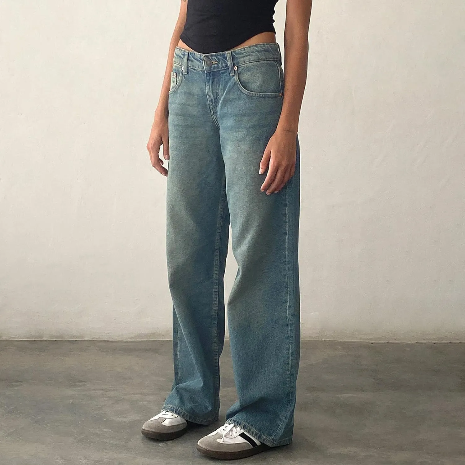 Women's Wide Leg Jeans Straight Leg Boyfriend Denim Pants Low Rise Baggy Jeans Casual Loose Jeans Y2K E-Girl Pants