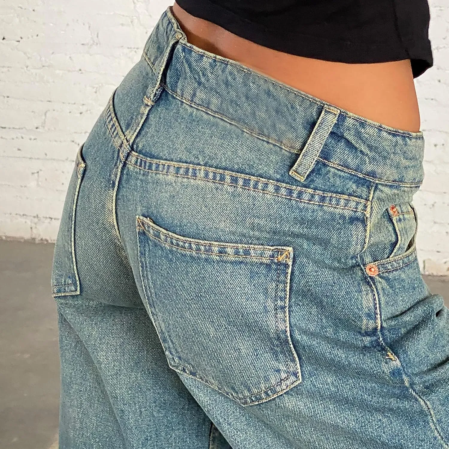 Women's Wide Leg Jeans Straight Leg Boyfriend Denim Pants Low Rise Baggy Jeans Casual Loose Jeans Y2K E-Girl Pants