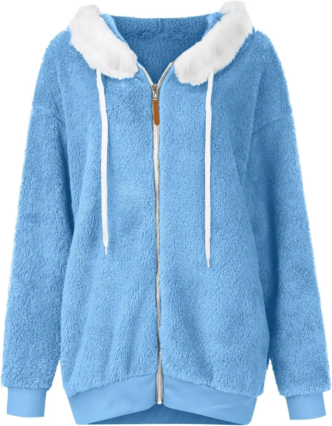 Womens Winter Coats Fuzzy Fleece Jacket Hooded Color Block Patchwork Cardigan Coat Warm Outerwear With Pocket
