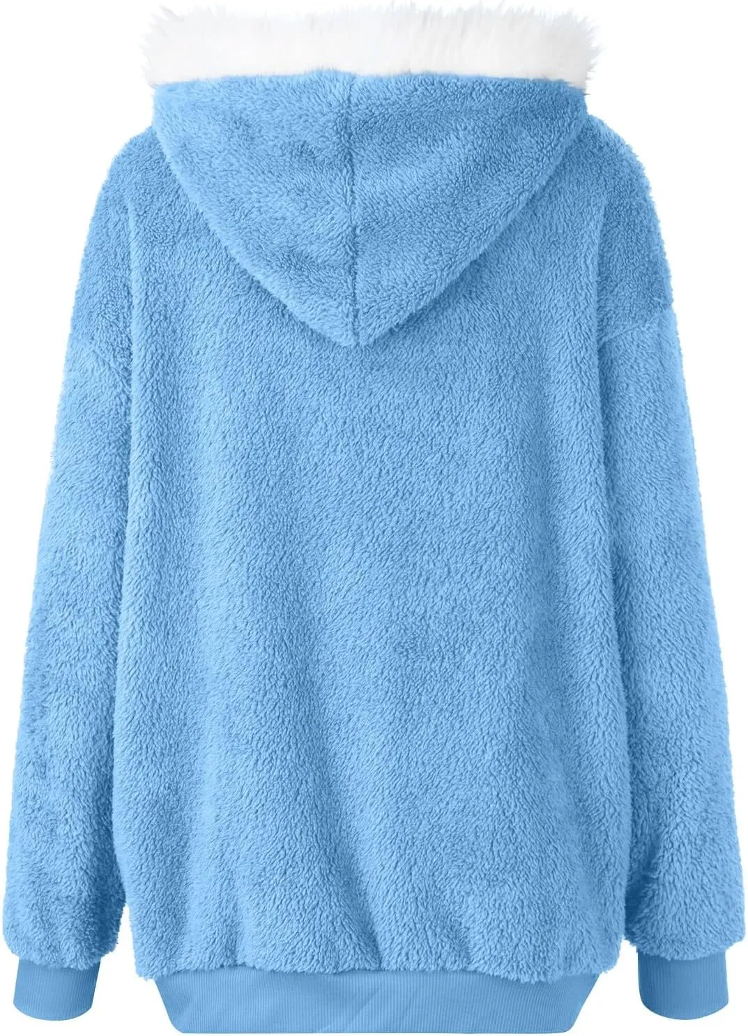 Womens Winter Coats Fuzzy Fleece Jacket Hooded Color Block Patchwork Cardigan Coat Warm Outerwear With Pocket