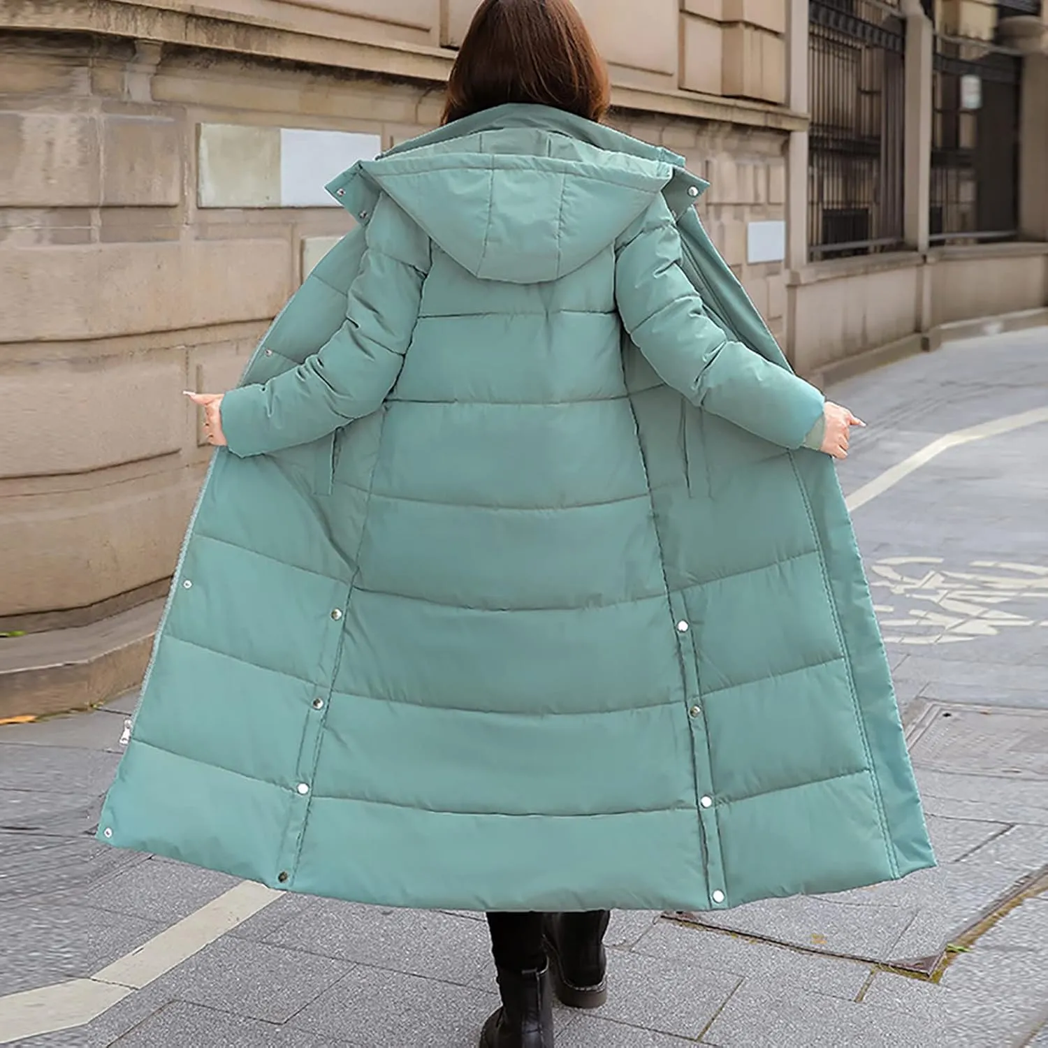 Women's Winter Hooded Long down Coats Jackets Maxi Parka Quilted Puffer Snow Jackets Outerwear with Side Button Hem