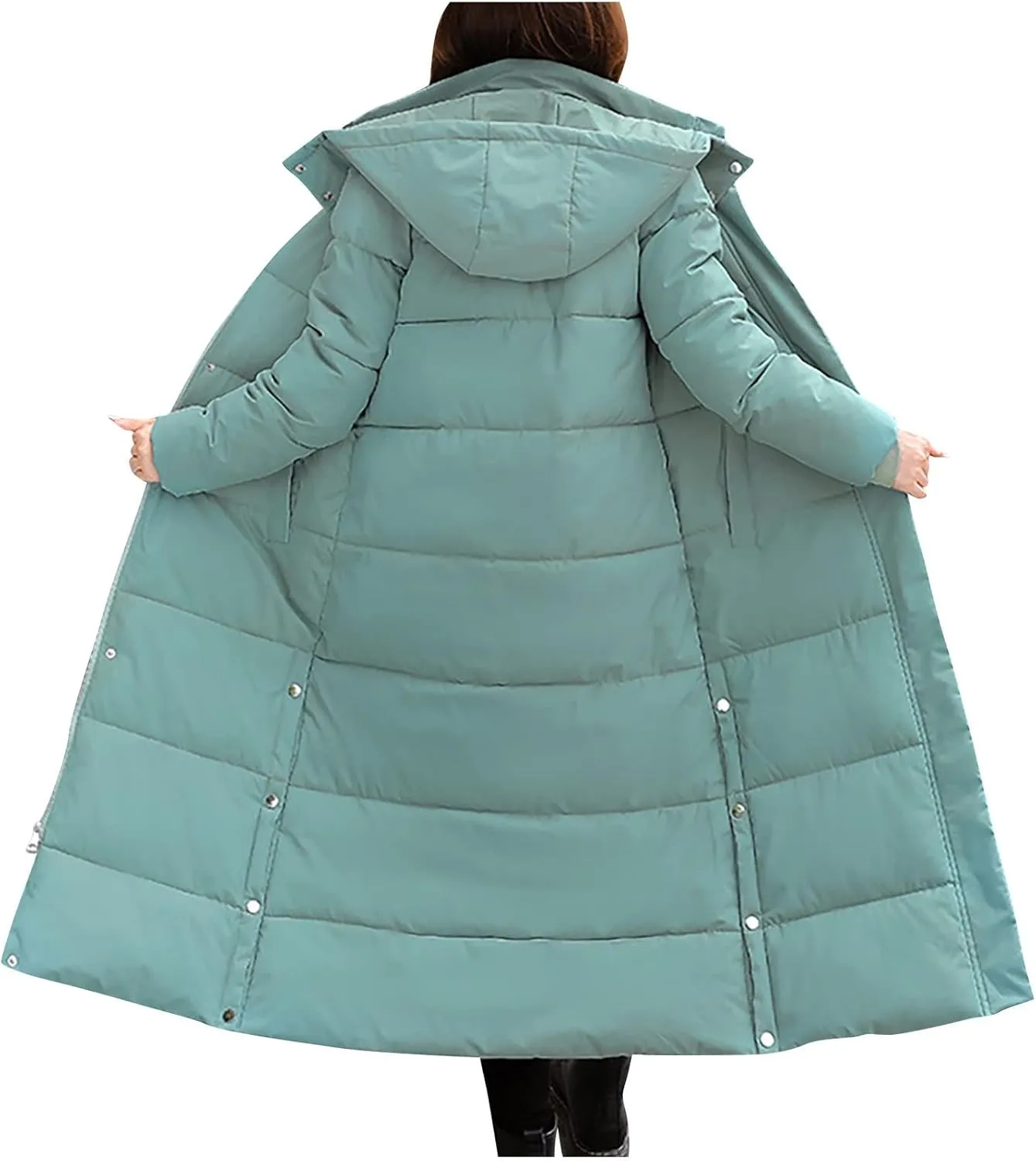 Women's Winter Hooded Long down Coats Jackets Maxi Parka Quilted Puffer Snow Jackets Outerwear with Side Button Hem