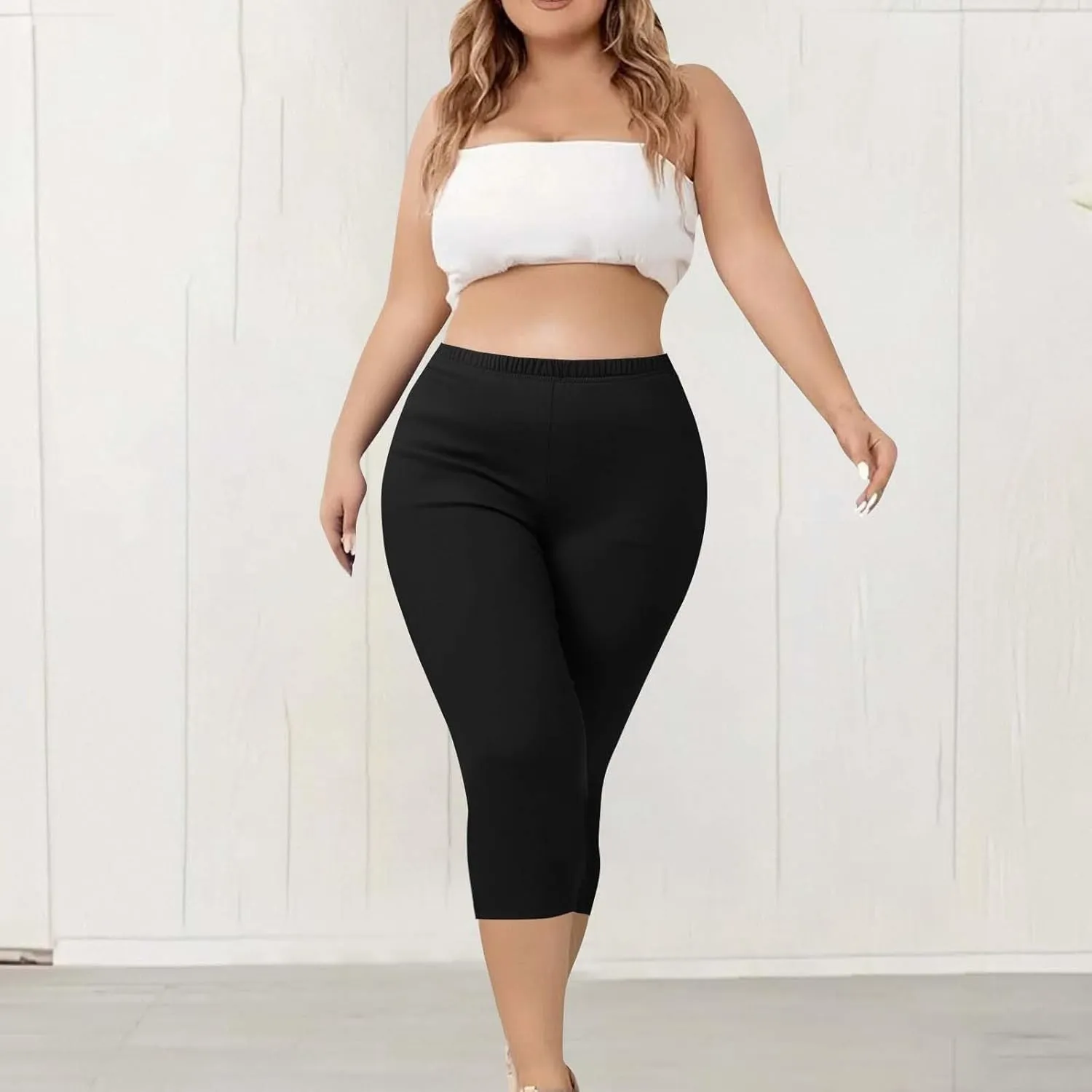 Women's Woven Cargo Capri Jogger Pants Casual Elastic Waist Cropped Pants Knee Casual Palazzo Trousers with Pockets