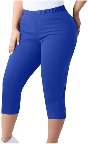Women's Woven Cargo Capri Jogger Pants Casual Elastic Waist Cropped Pants Knee Casual Palazzo Trousers with Pockets