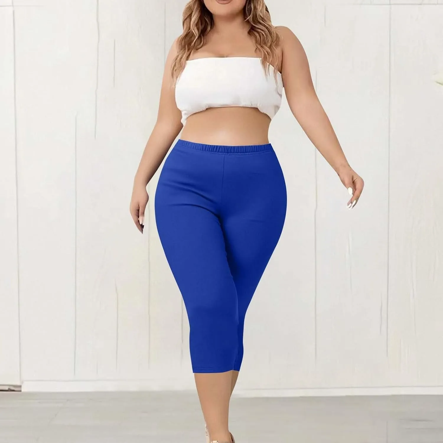 Women's Woven Cargo Capri Jogger Pants Casual Elastic Waist Cropped Pants Knee Casual Palazzo Trousers with Pockets
