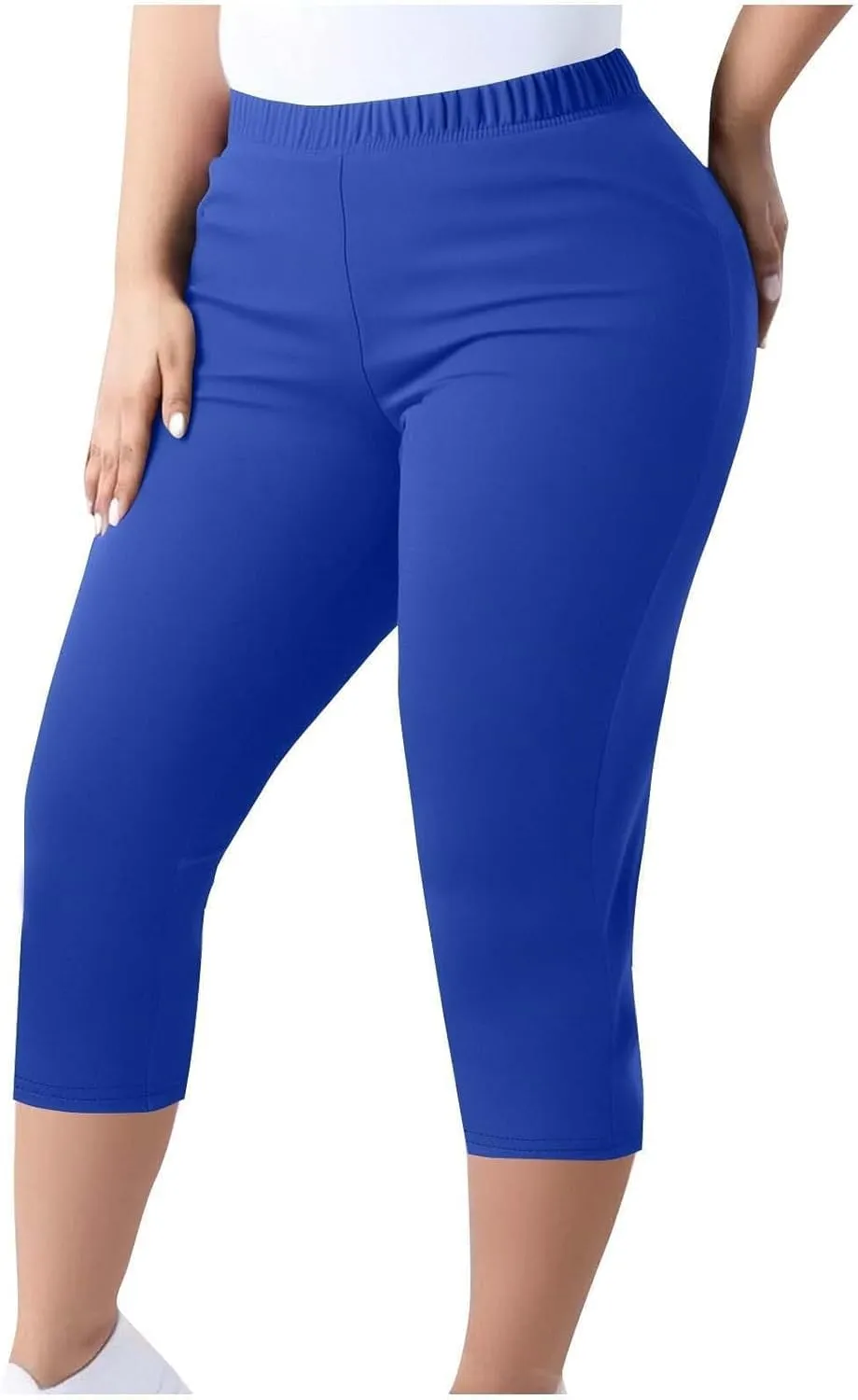 Women's Woven Cargo Capri Jogger Pants Casual Elastic Waist Cropped Pants Knee Casual Palazzo Trousers with Pockets
