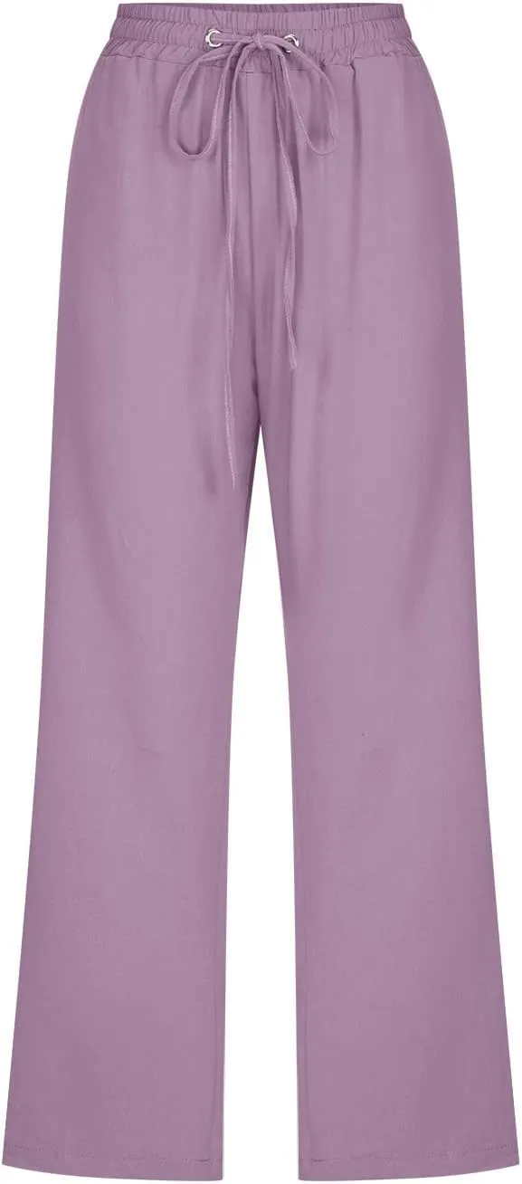 yardsong Plus Size Capris for Women Cotton Linen Blend Summer Casual Capri Pants Drawstring Elastic Waist Cropped Pants