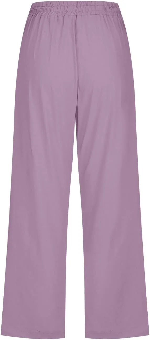 yardsong Plus Size Capris for Women Cotton Linen Blend Summer Casual Capri Pants Drawstring Elastic Waist Cropped Pants
