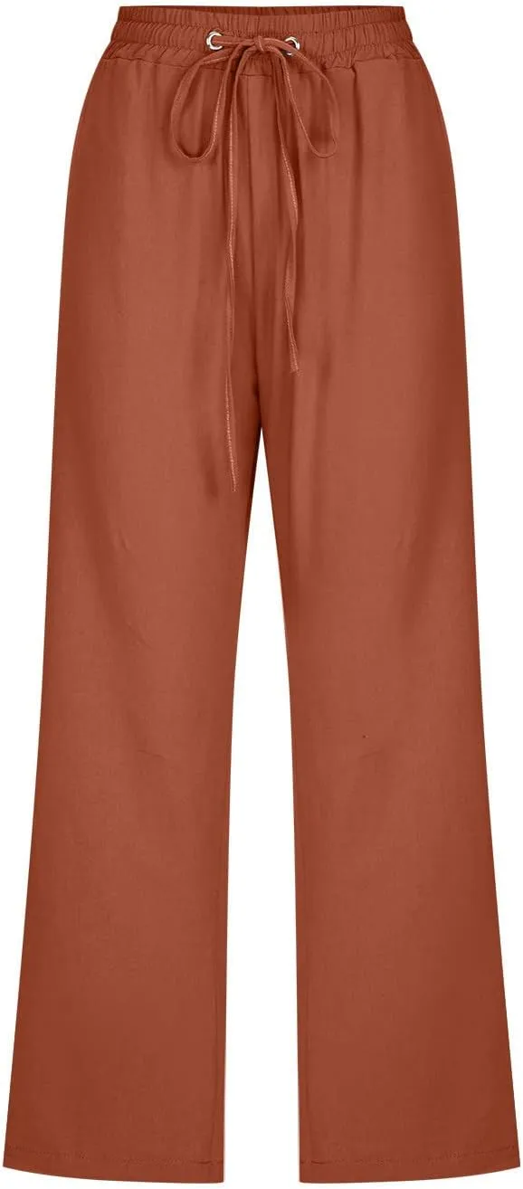 yardsong Plus Size Capris for Women Cotton Linen Blend Summer Casual Capri Pants Drawstring Elastic Waist Cropped Pants