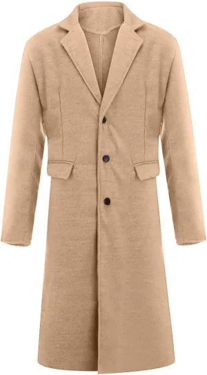 Ymosrh Mens Jackets Casual Stylish British Style Solid Color Long Coat Fashionable Warm Woolen Overcoat Jackets