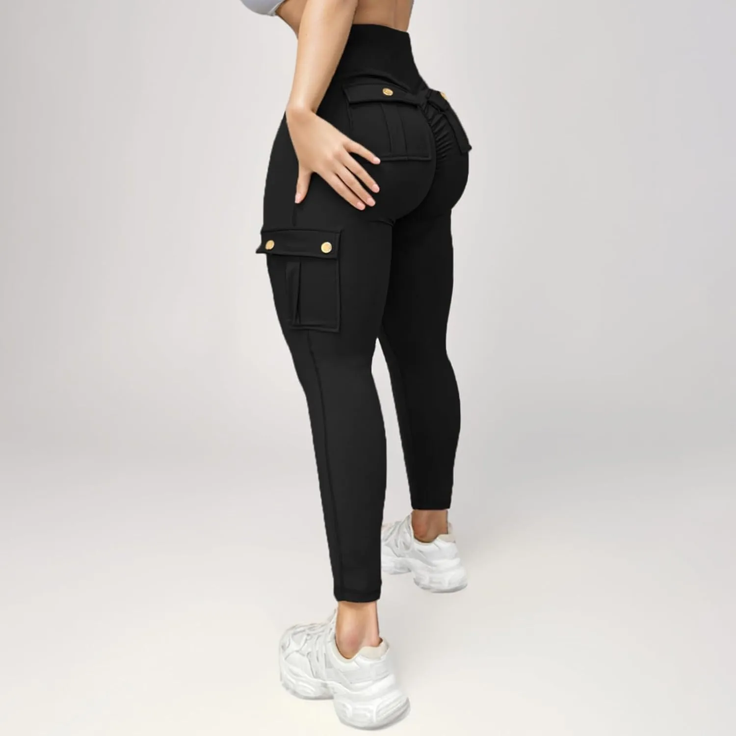 Yoga Pants for Women Tight Stretch Quick Dry Fitness Running Sweatpants High Waist Tapered Trousers with Multi Pocket