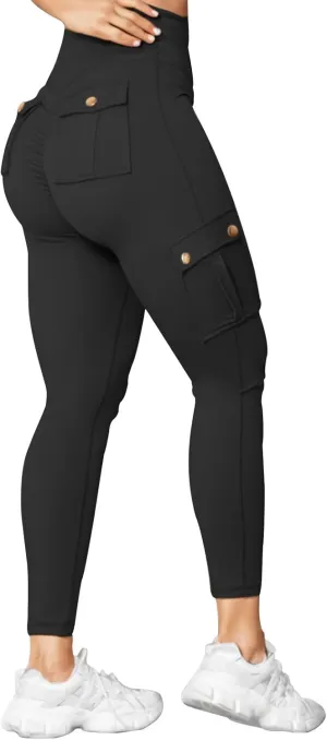 Yoga Pants for Women Tight Stretch Quick Dry Fitness Running Sweatpants High Waist Tapered Trousers with Multi Pocket