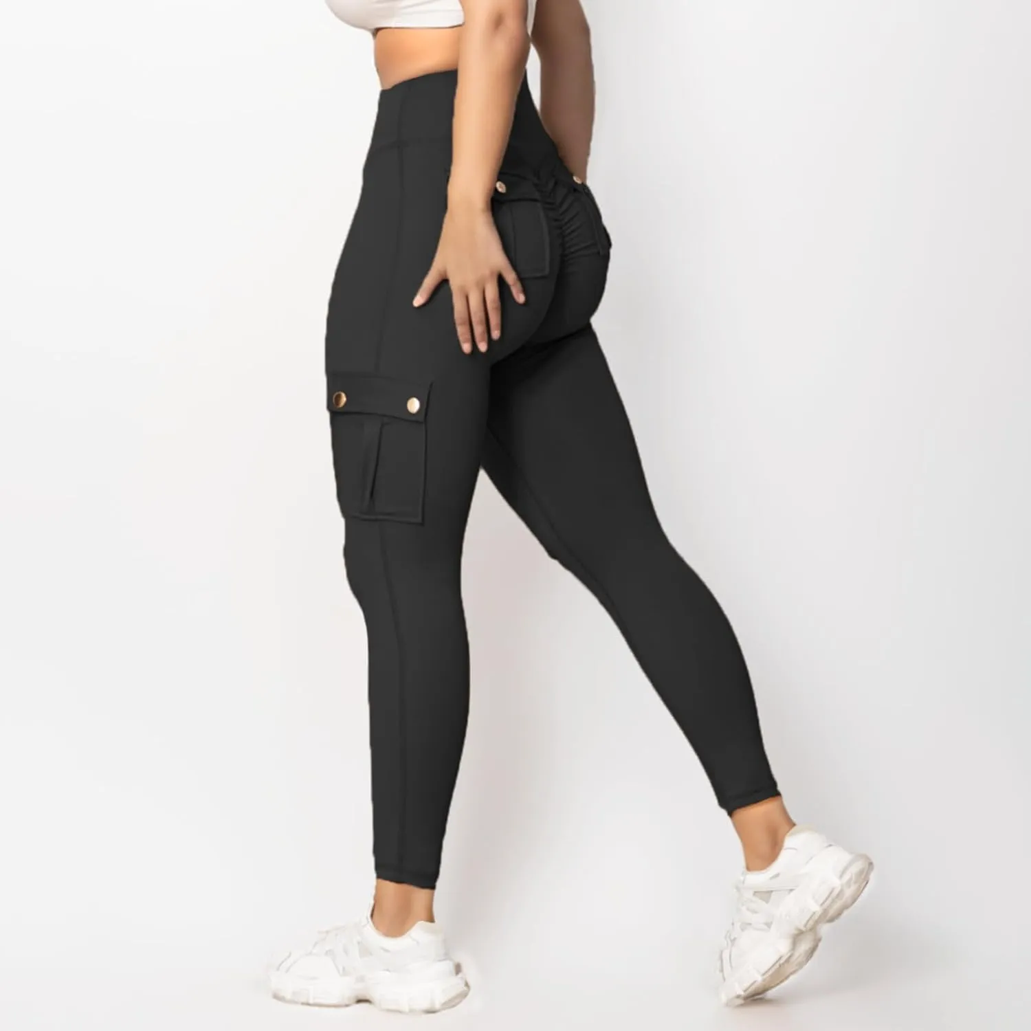 Yoga Pants for Women Tight Stretch Quick Dry Fitness Running Sweatpants High Waist Tapered Trousers with Multi Pocket