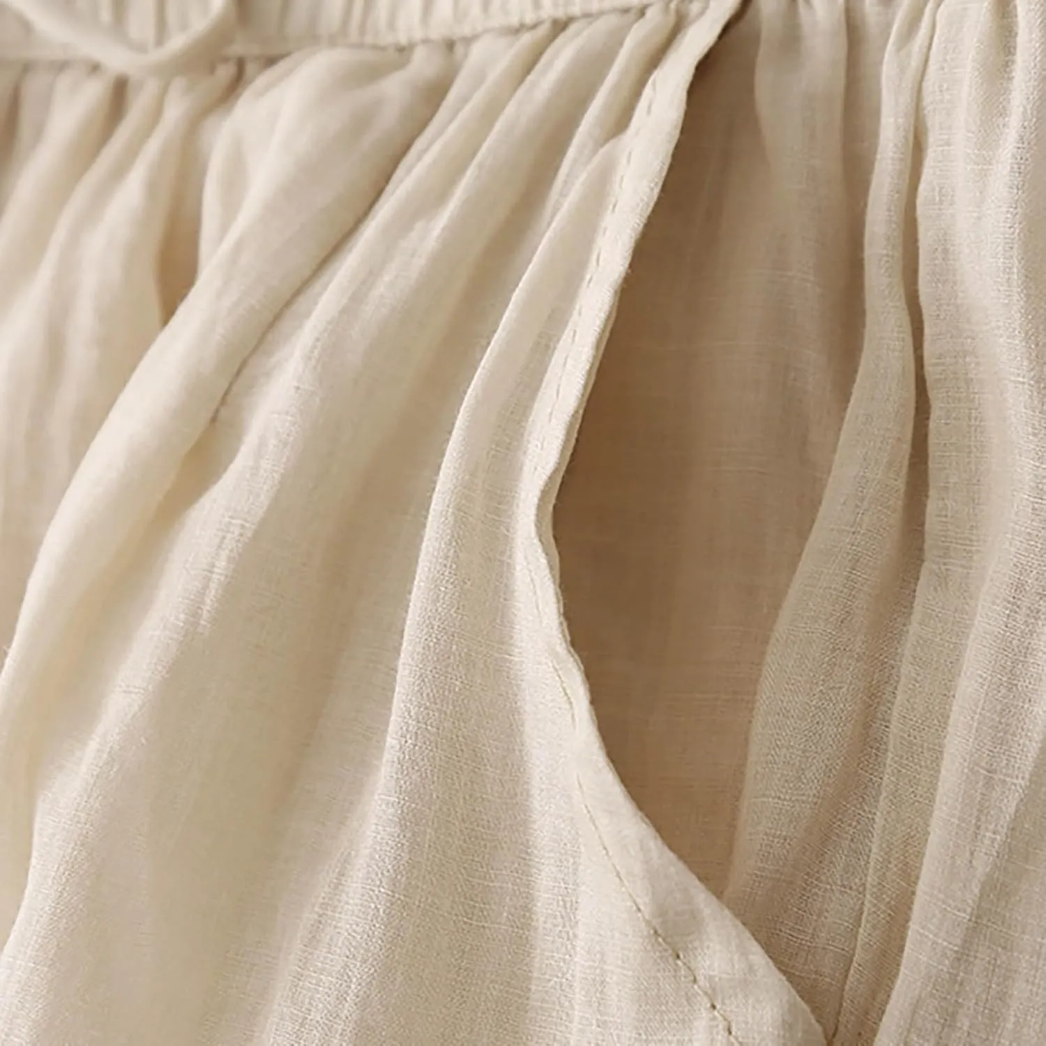 YRAETENM Wide Leg Pants for Women Baggy Elastic Waist Cotton Linen Pants Plus Size Palazzo Lounge Trousers with Pockets