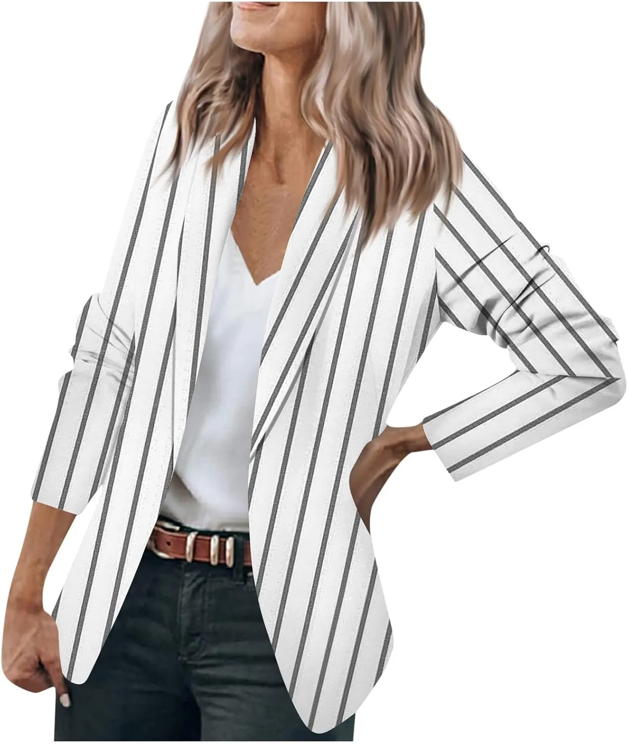 ZEFOTIM Blazer for Women 2024 Casual Oversized Fitted Lapel with Pockets Jacket Long Fashion Trendy Coat