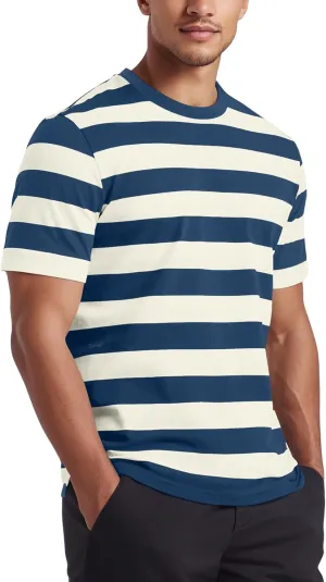 Zengjo Mens Striped Shirt Short Sleeve Crewneck Casual Tri-Blend T-Shirts Regular Fit Textured Stripe Tee