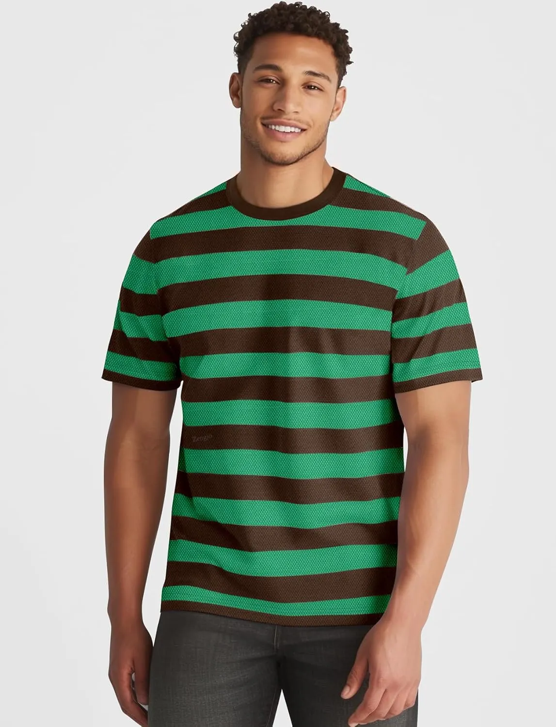 Zengjo Mens Striped Shirt Short Sleeve Crewneck Casual Tri-Blend T-Shirts Regular Fit Textured Stripe Tee