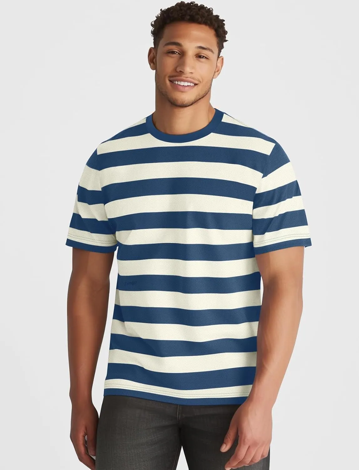 Zengjo Mens Striped Shirt Short Sleeve Crewneck Casual Tri-Blend T-Shirts Regular Fit Textured Stripe Tee