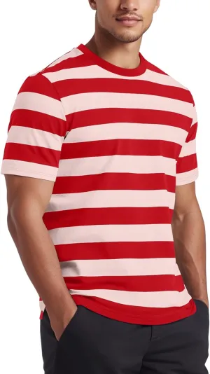 Zengjo Mens Striped Shirt Short Sleeve Crewneck Casual Tri-Blend T-Shirts Regular Fit Textured Stripe Tee